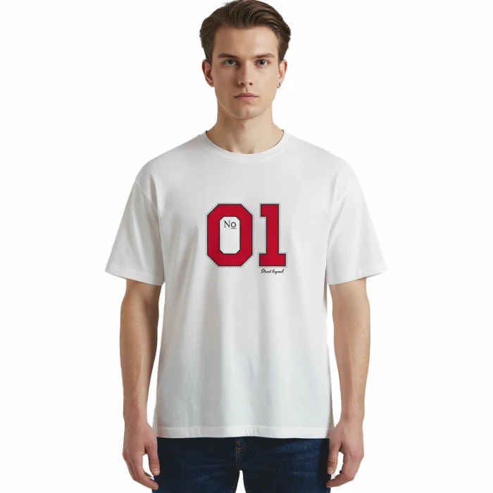 Męska koszulka T-shirt oversize z nadrukiem BAWEŁNA TURECKA biała 