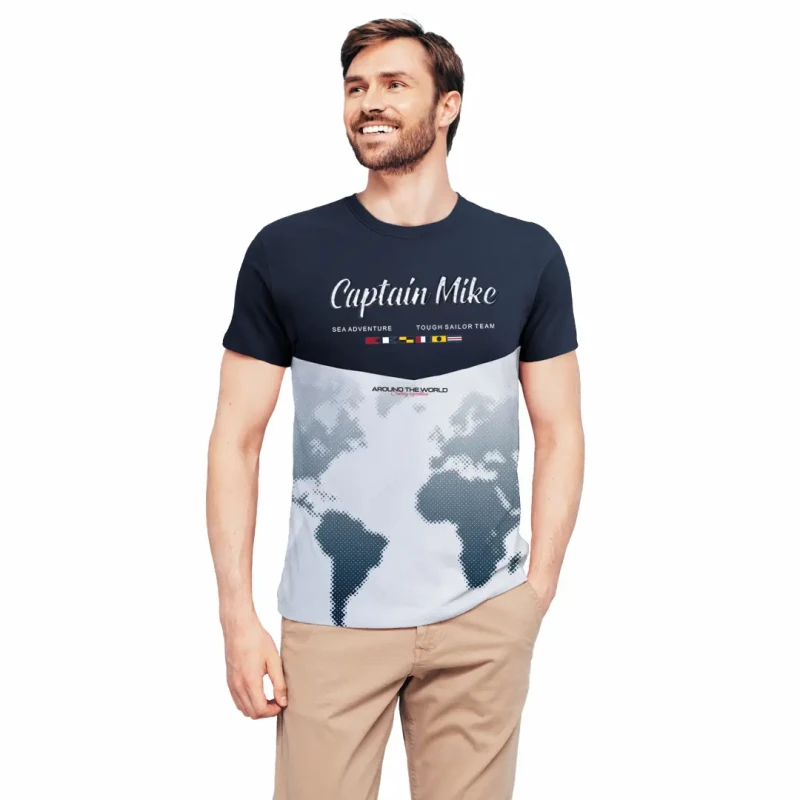 Koszulka męska BAWEŁNA TURECKA T-shirt wypukły nadruk Captain Mike