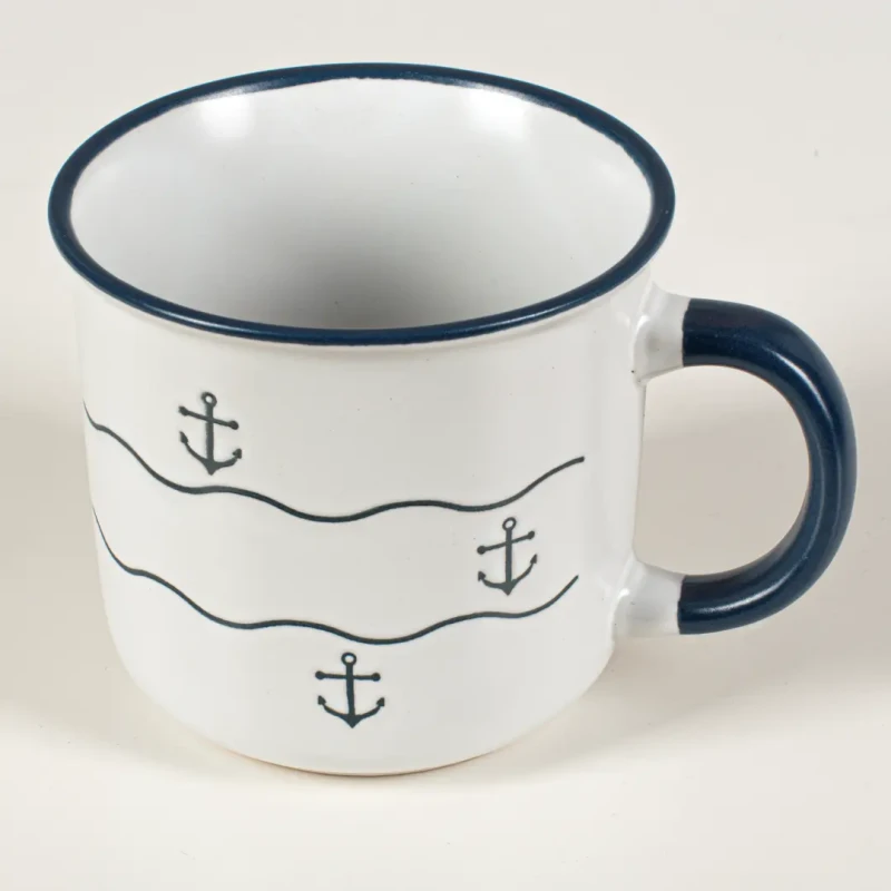 Kubek kamionkowy ceramiczny biały z motywem kotwic Captain Mike 400 ml