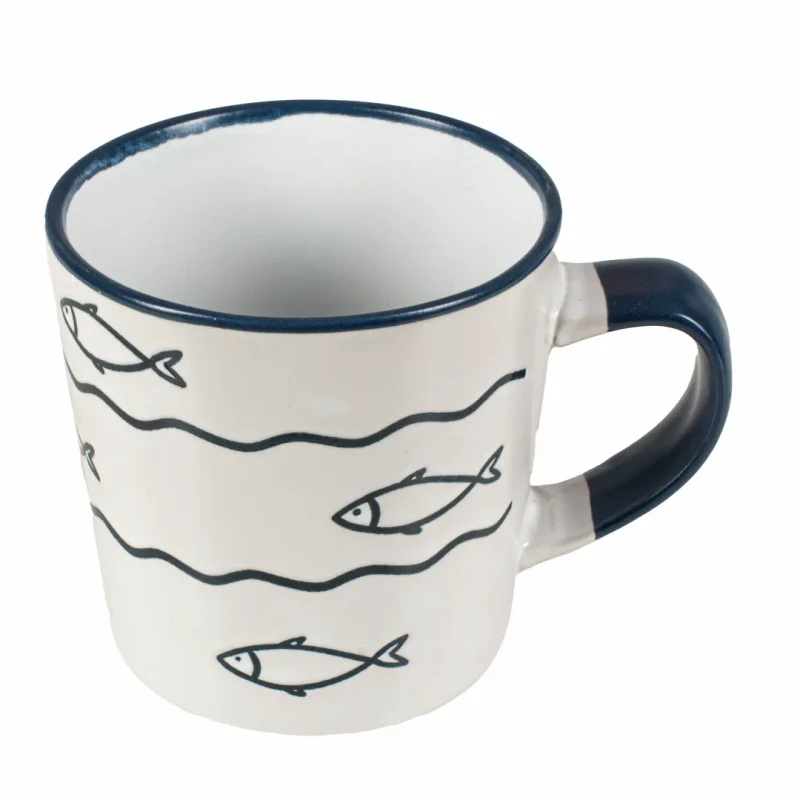 Kubek kamionkowy ceramiczny biały z motywem rybek Captain Mike 350 ml