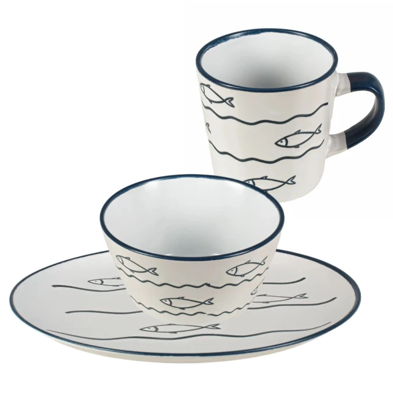 Kubek kamionkowy ceramiczny biały z motywem rybek Captain Mike 350 ml