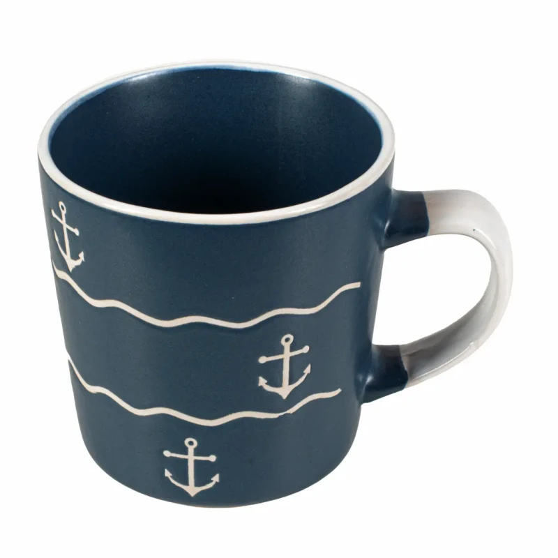 Kubek kamionkowy ceramiczny granatowy z motywem kotwicy Captain Mike 350 ml
