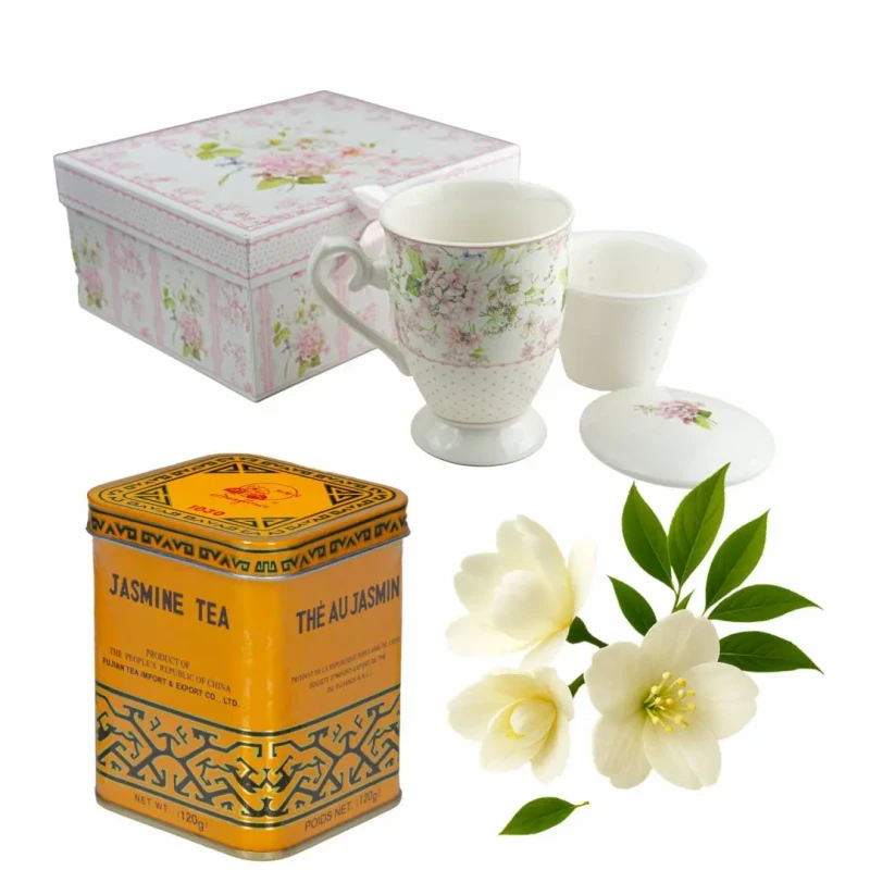 Zestaw prezentowy – porcelanowy kubek + herbata jaśminowa