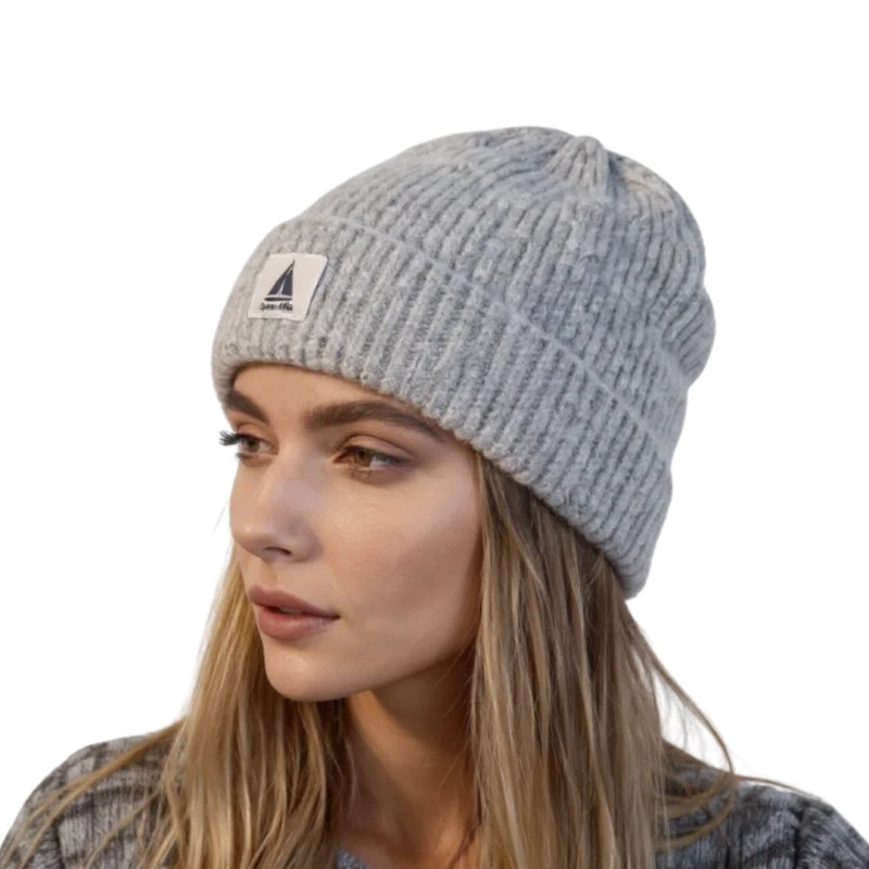 Ciepła czapka zimowa szara beanie dzianinowa Captain Mike