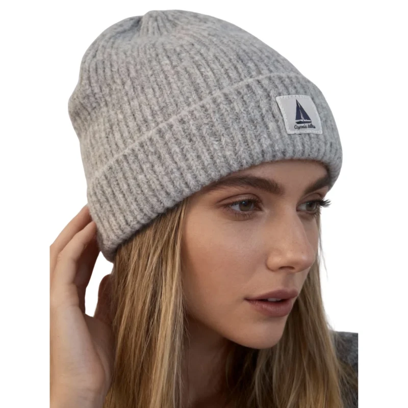 Ciepła czapka zimowa szara beanie dzianinowa Captain Mike