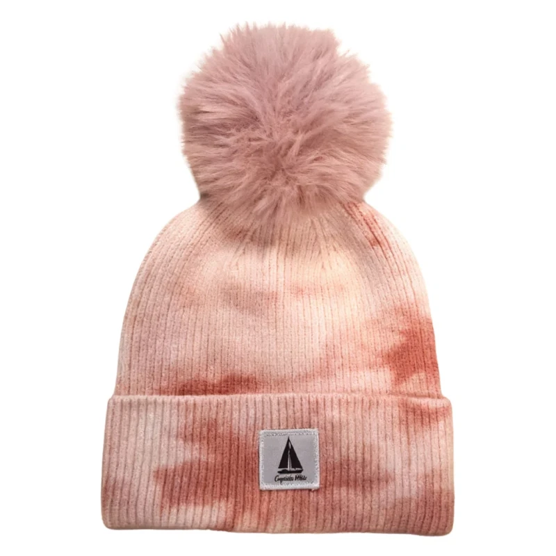 Ciepła czapka damska zimowa z pomponem efekt tie-dye różowa Captain Mike