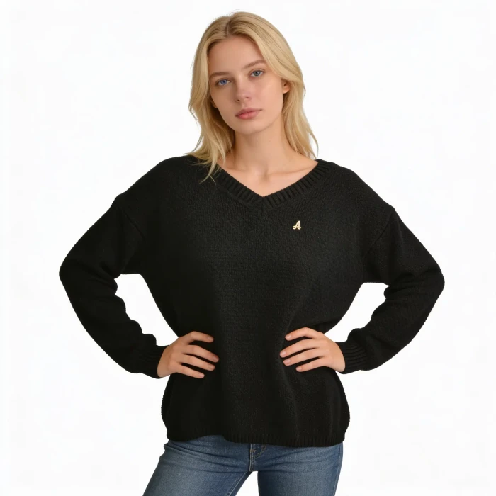 Sweter damski czarny z dekoltem w serek ciepły ONE SIZE Captain Mike