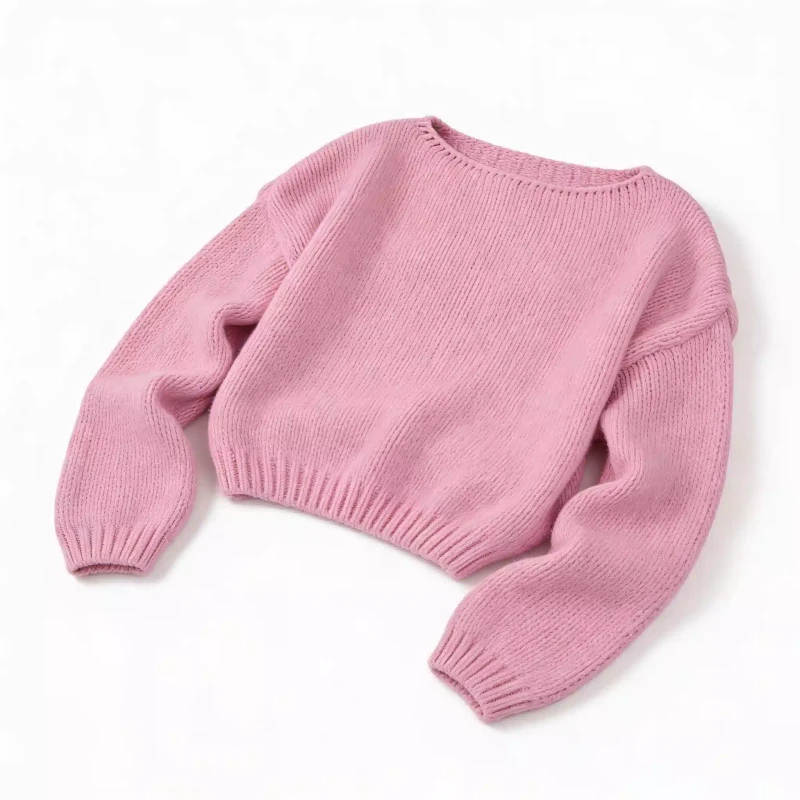 Ciepły sweter damski różowy oversize miękki elegancki, klasyczny dekolt Captain Mike