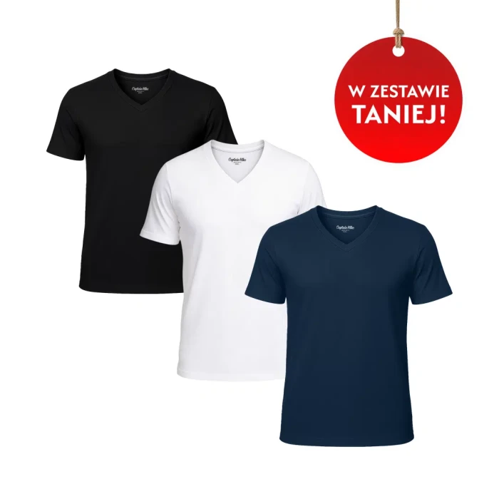 Koszulka męska t-shirt V-neck zestaw BAWEŁNA TURECKA komplet 3-PAK 