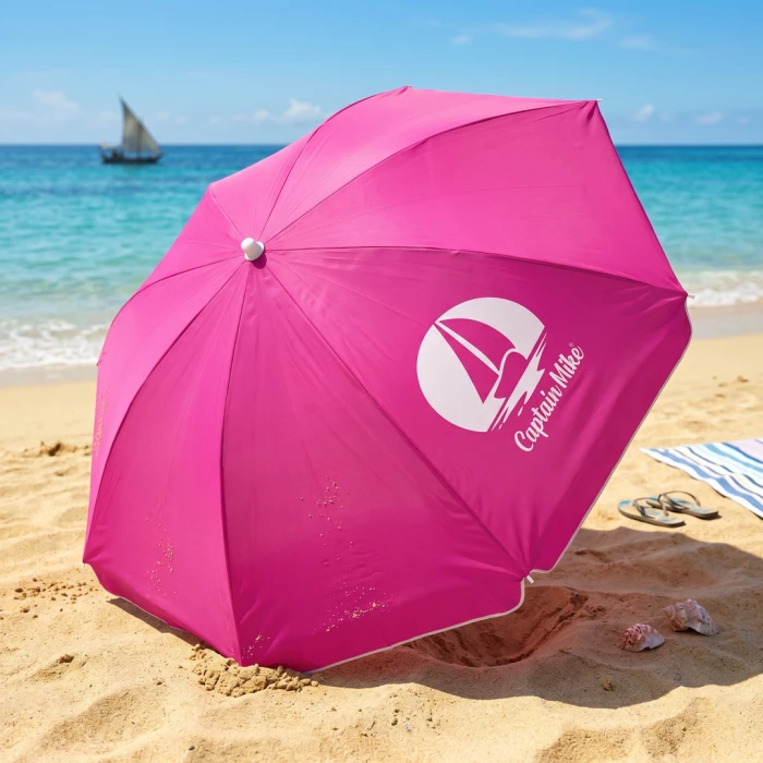 Parasol plażowy łamany 160cm z filtrem UPF50+ Captain Mike różowy