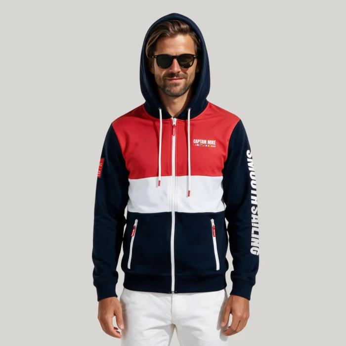 Bluza męska SAILING rozpinana z kapturem granatowo-biało-czerwona